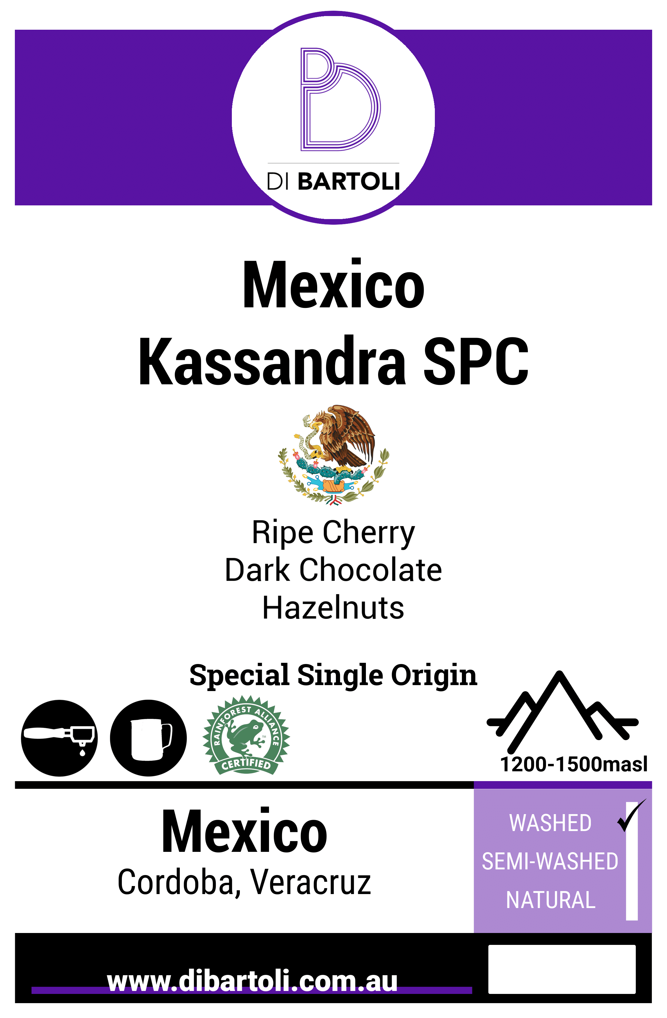 Seasonal - Mexico Rainforest Alliance Strictly High Grown Kassandra Single Origin Coffee Bean